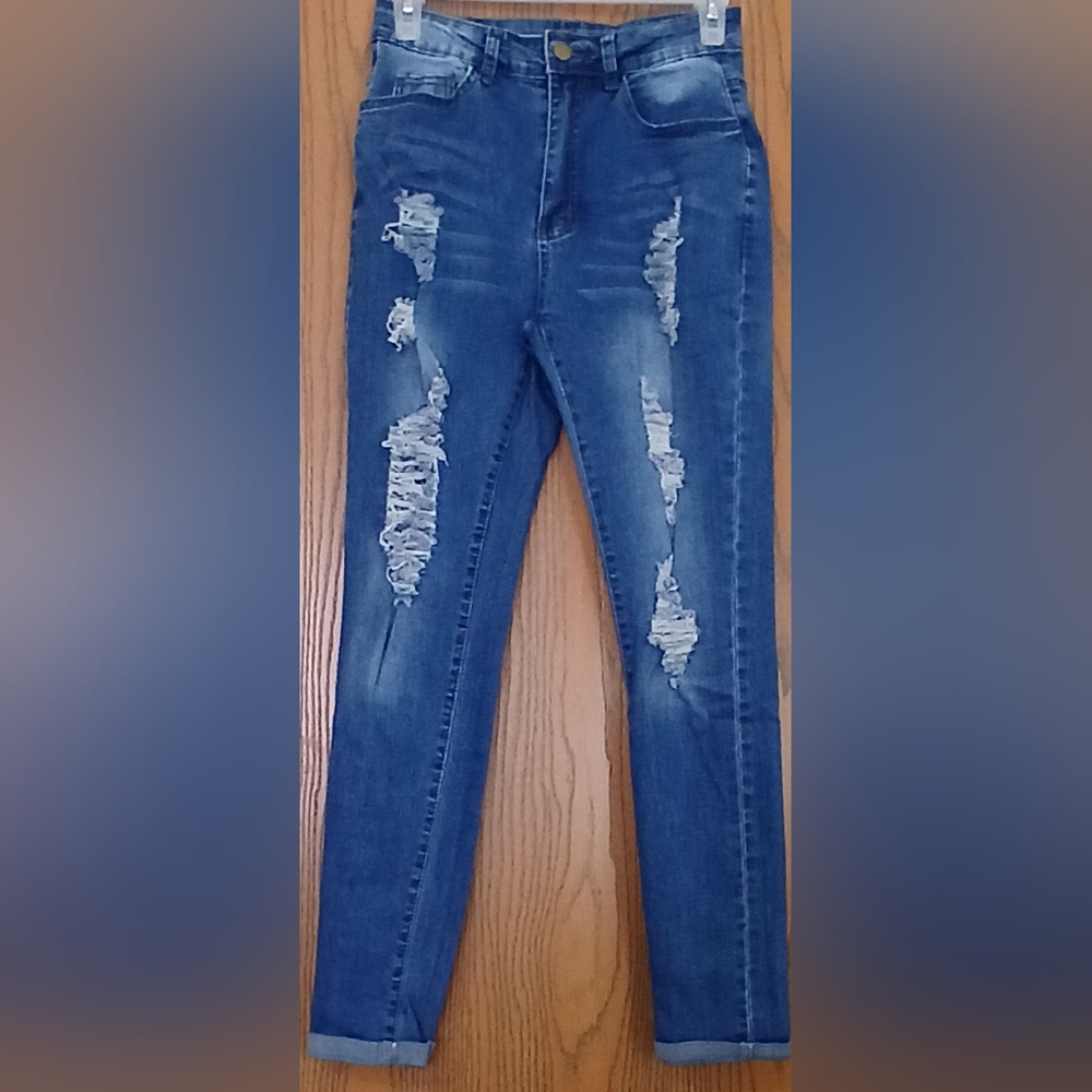 8-017 Distressed Ripped Jeans size S - Picture 2 of 4